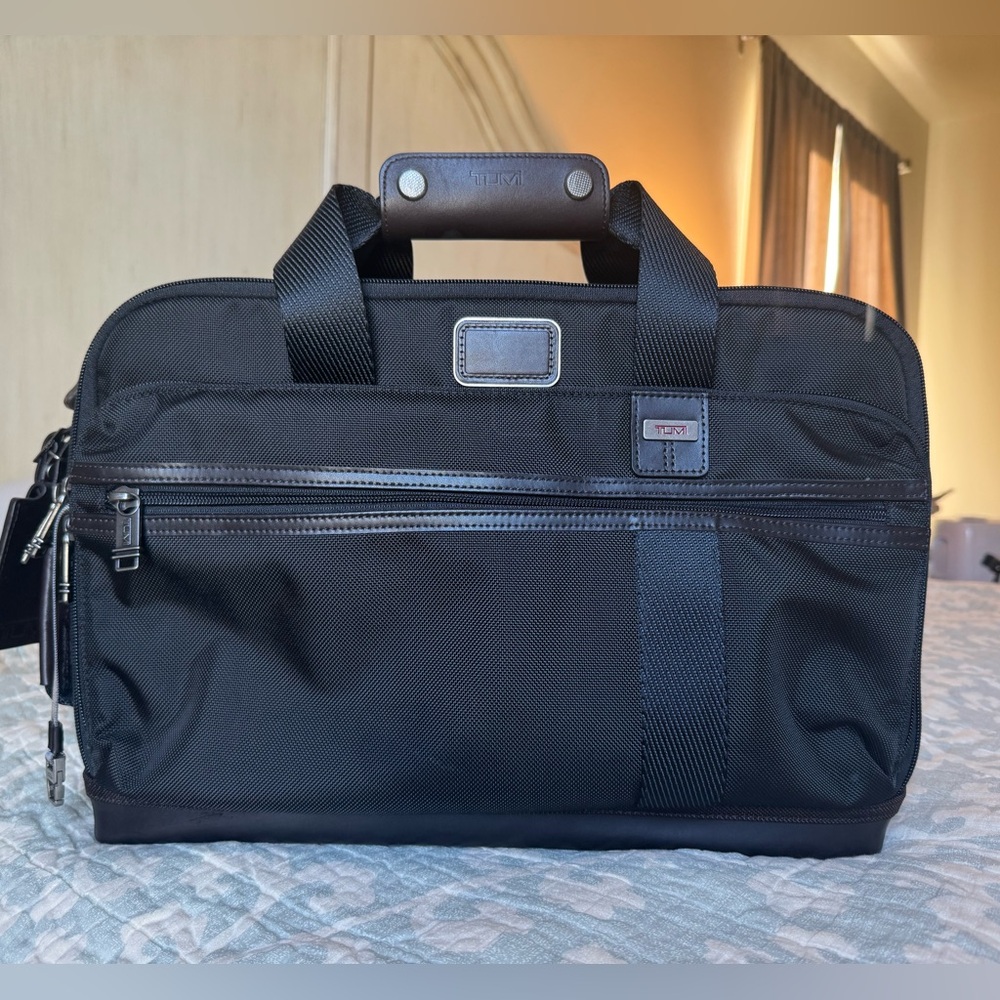 TUMI Briefcase- Black with brown leather trim